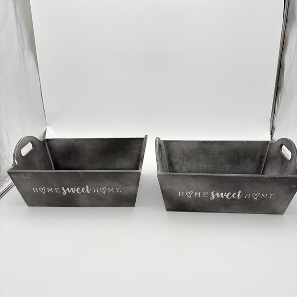 Source Unknown Other - Gray Rectangular‎ Wood Storage Baskets Set Of 2 Home Sweet Home Farmhouse Decor